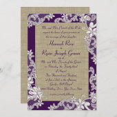 Paarse en Burlap Bloemen Kaart (Voorkant / Achterkant)