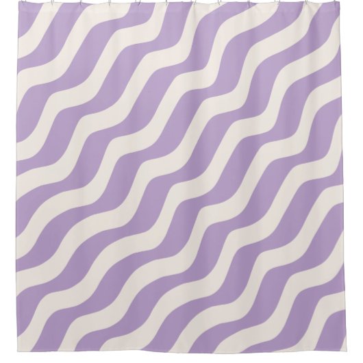 Paarse en Cream Wavy Lines Psychedelic Stripes Sh Douchegordijn (Voorkant)