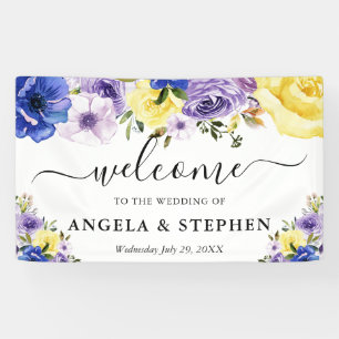 Paarse en crème bloemen bruiloft welkom spandoek
