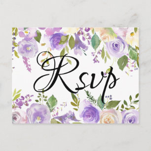 Paarse en Crème Bloemen Wedding RSVP Maaltijden Ke Uitnodiging Briefkaart