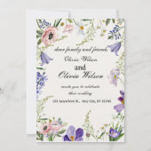 Paarse en Crème Bloemige Omrande Huwelijksuitnodig Kaart (Voorkant)
