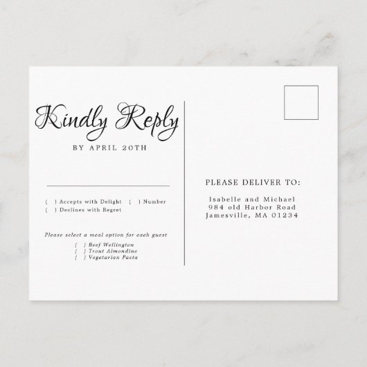 Paarse en Crème Bloemige Trouw-Huwelijk RSVP Maalt Uitnodiging Briefkaart (Achterkant)