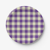 Paarse en Crème Gingham Pattern Papieren Bordje (Voorkant)