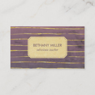 Paarse en Faux Gold Foil Stripes Visitekaartje