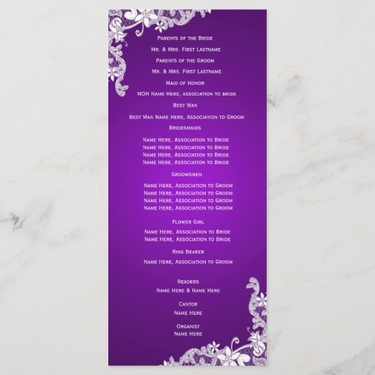 Paarse en  Floral Lace Wedding Program Programma (Achterkant)