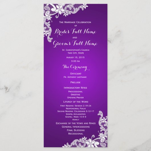 Paarse en  Floral Lace Wedding Program Programma (Voorkant)