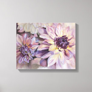 PAARSE EN GEEL DAHLIAS GEPRODUCEERDE CANVAS-BETALI CANVAS AFDRUK