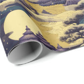 Paarse en Geel Japans Platteland Scène Cadeaupapier (Rol Hoek)