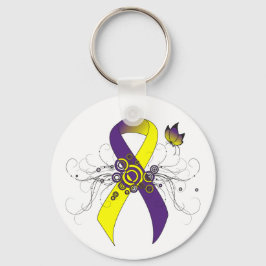 Paarse en gele bewustwording Lint met vlinder Sleutelhanger