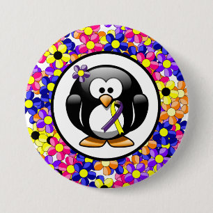 Paarse en gele bewustwording Ribbon Penguin Ronde Button 7,6 Cm