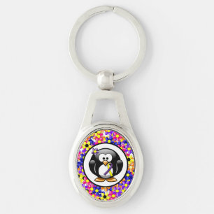 Paarse en gele bewustwording Ribbon Penguin Sleutelhanger