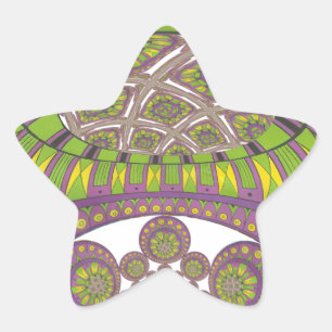 Paarse en gele caleidoscoop ster sticker