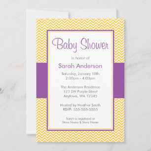 Paarse en gele Chevron Baby shower Kaart