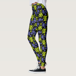 Paarse en gele dagen met zwarte achtergrond leggings