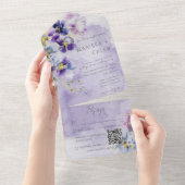 Paarse en gele Floral Moderne QR-code All In One Uitnodiging (Afscheurbaar)