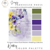 Paarse en gele Floral Moderne QR-code All In One Uitnodiging
