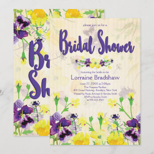 Paarse en gele florale Bridal Shower Invitations Kaart