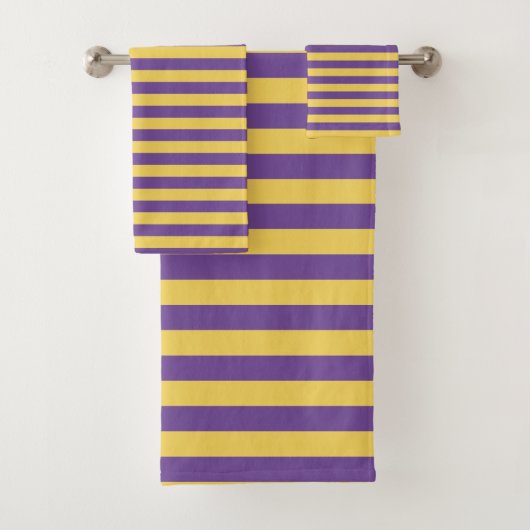 Paarse en gele hedendaagse Stripe doekset Bad Handdoek (Insitu)