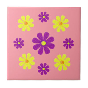 Paarse en gele lentbloemen voor keuken tegeltje