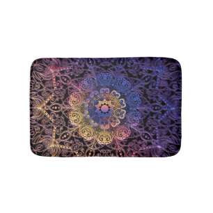 Paarse en gele mandala: handgetekend ontwerp badmat