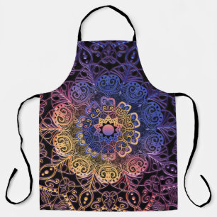 Paarse en gele mandala: handgetekend ontwerp schort