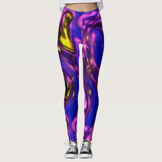 Paarse en gele Neon Liquid Abstracte Kunst Leggings