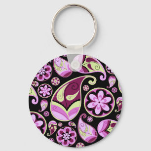 Paarse en gele Paisley Sleutelhanger