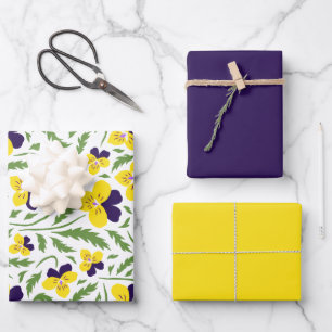 Paarse en gele Pansey Flowers Inpakpapier Vel