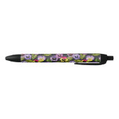 Paarse en gele Pansies Floral Black Ink Pen (Bodem)