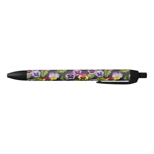 Paarse en gele Pansies Floral Black Ink Pen (Bodem)