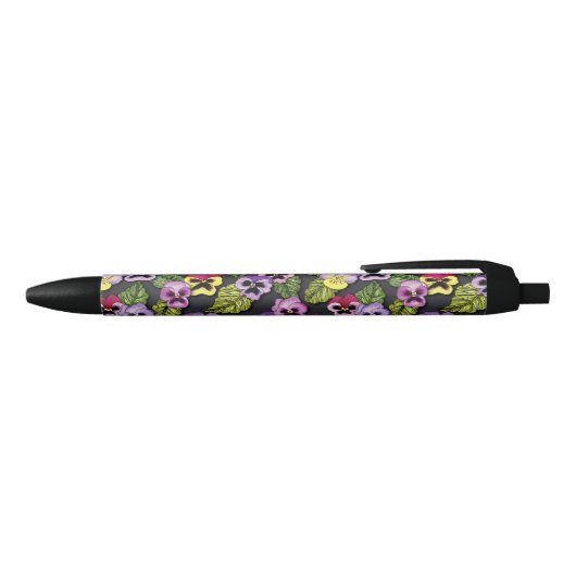 Paarse en gele Pansies Floral Black Ink Pen (Bovenkant)