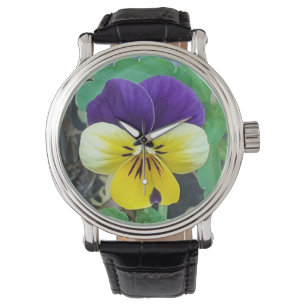 Paarse en gele Pansy Horloge