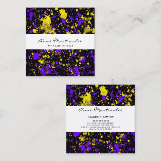 Paarse en gele schildpad op zwart vierkante visitekaartje (Voorkant / Achterkant)