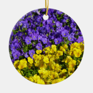 Paarse en Gele Viola's Kleurrijke Bloemen Keramisch Ornament