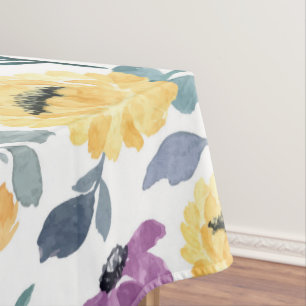 Paarse en gele waterverf bloemen tafelkleed