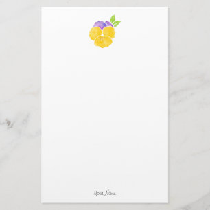 Paarse en gele Waterverf Pansy Briefpapier