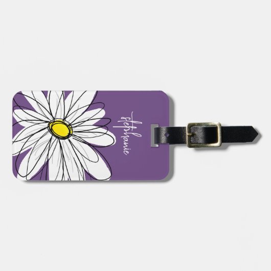 Paarse en gele whimsical Daisy Custom Text Bagagelabel (Voorkant horizontaal)