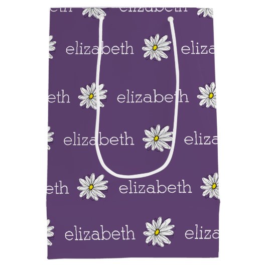 Paarse en gele whimsical Daisy Custom Text Medium Cadeauzakje (Achterkant)
