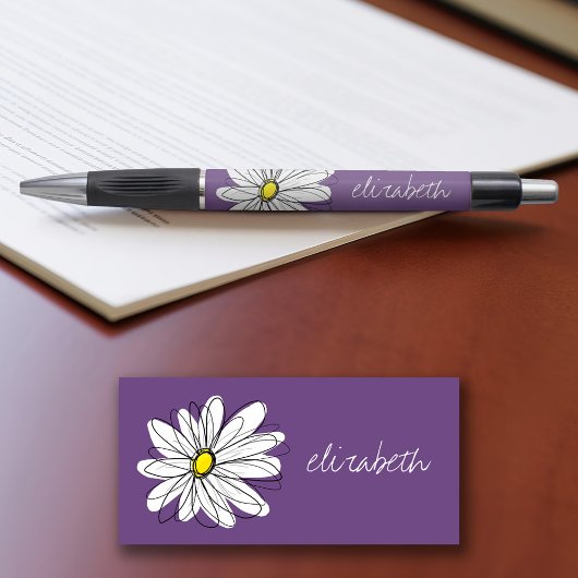 Paarse en gele whimsical Daisy Custom Text Pen
