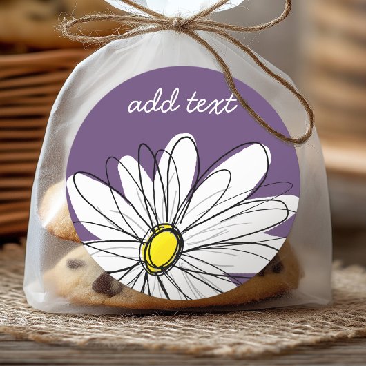 Paarse en gele whimsical Daisy Custom Text Ronde Sticker