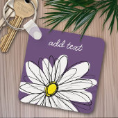 Paarse en gele whimsical Daisy Custom Text Sleutelhanger