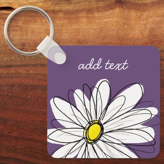 Paarse en gele whimsical Daisy Custom Text Sleutelhanger (Voorkant)