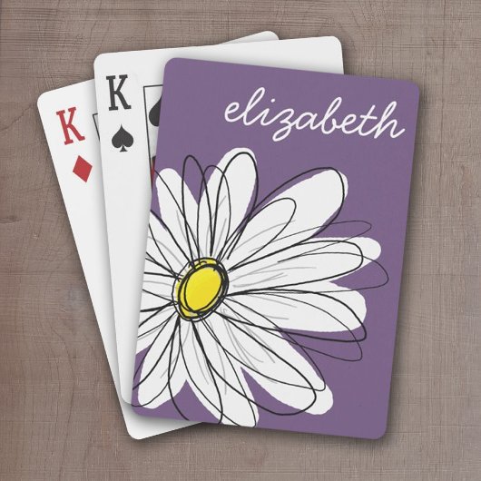 Paarse en gele whimsical Daisy Custom Text Speelkaarten