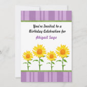 Paarse en gele zonnebloem verjaardagsuitnodiging kaart (Voorkant)