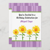 Paarse en gele zonnebloem verjaardagsuitnodiging kaart (Voorkant / Achterkant)