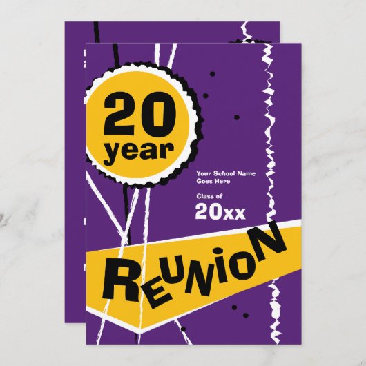 Paarse en Gold 20-jarige uitnodiging tot reünie (Voorkant / Achterkant)