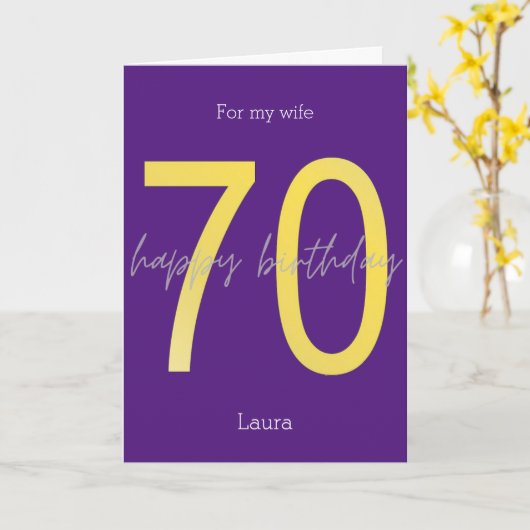 Paarse en Gold 70e geboortekaart Kaart (Gele Bloem)