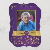 Paarse en Gold 75e fotouitnodiging Kaart (Voorkant / Achterkant)