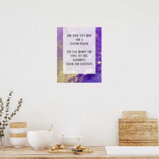 Paarse en Gold Abstracte alcoholinkt - kunstschild Poster (Keuken)