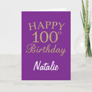Paarse en Gold Glitter 100th Birthday Card Kaart